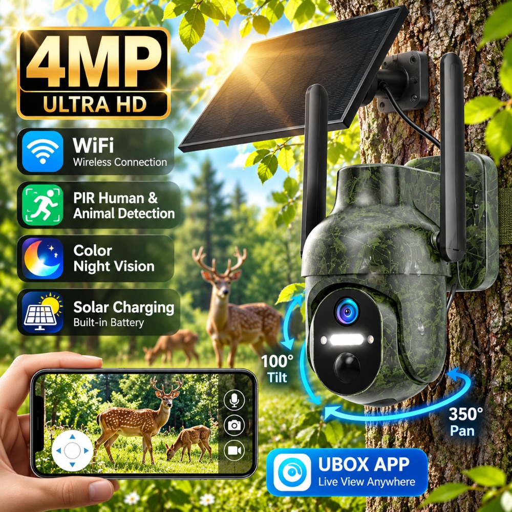 Trail Camera Infrared - 4MP Solar-WLAN-Sicherheitskamera für den Außenbereich, CCTV